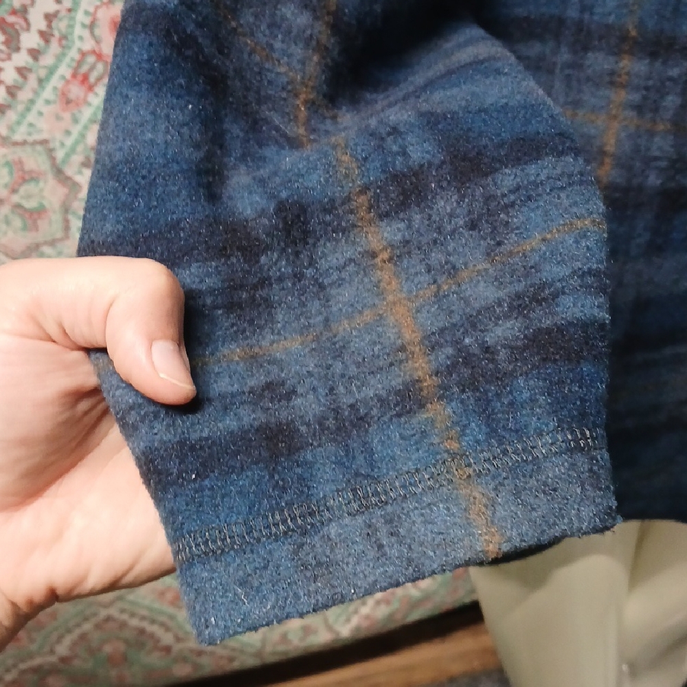 John Wayne Partial Button Blue Checkered Plaid Pullover, Size XL - Picture 3 of 10